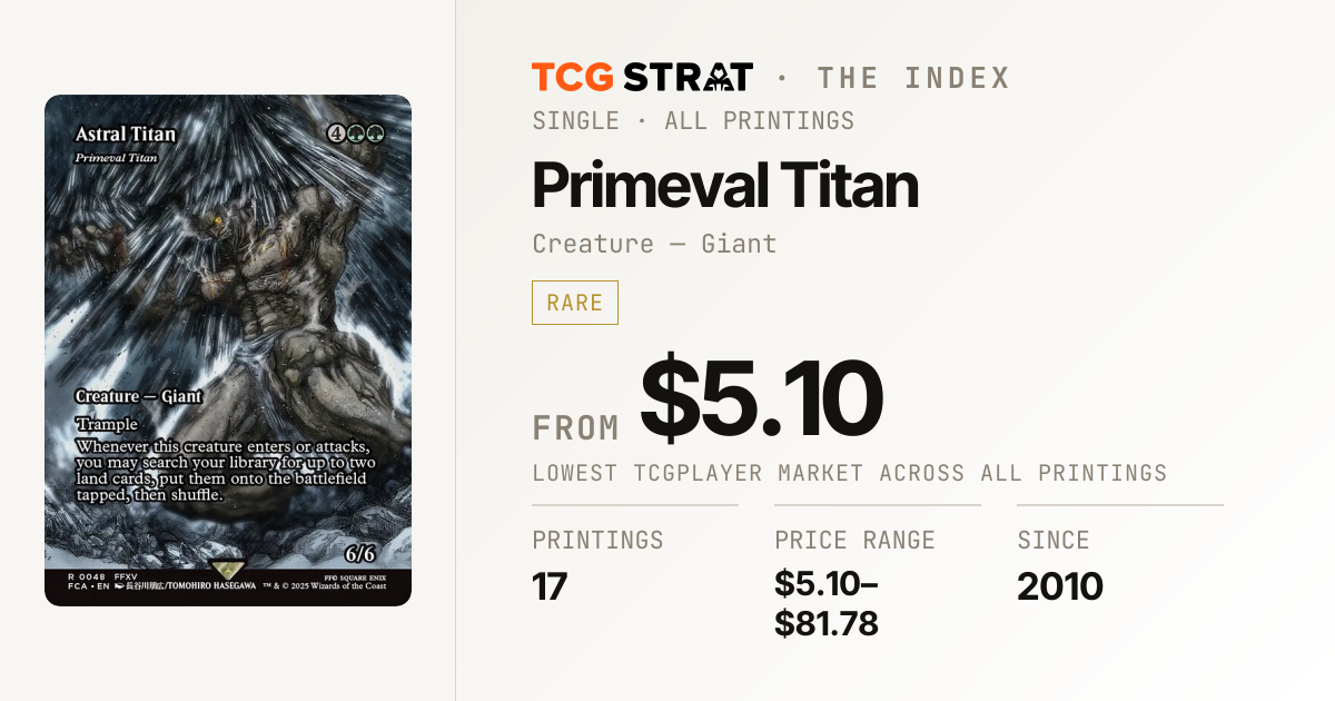 Primeval Titan Price, Printings & Price History | TCG Strat